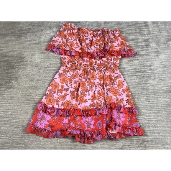 Jessica Simpson Dress Womens Medium‎ Pink Floral Off Shoulder Mini Lined Tiered - Picture 8 of 14